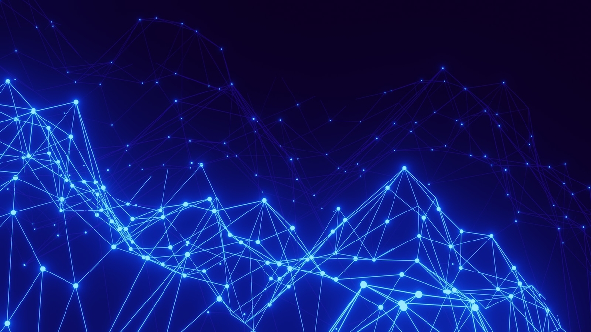 a blue background with lines and dots